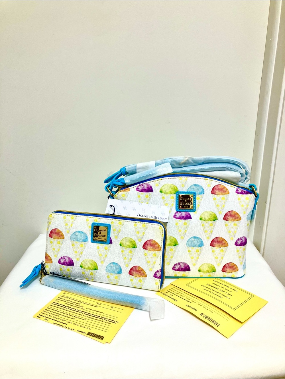 Dooney & Bourke White Ice Cream Cone Print Crossbody with Wallet SET